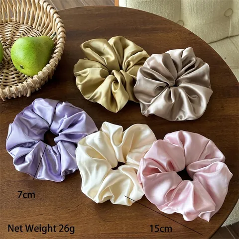 Oversized Satin Scrunchies For Women Elegant French Style Hair Ties Silk Texture Fabric Hair Rings Vintage Solid Color Headwear