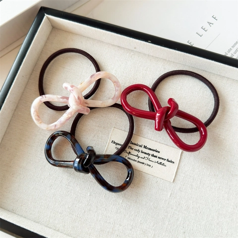 French Style Cellulose Acetate Bow Knot Hair Ties Elegant Marble Tortoiseshell Elastic Hair Bands For Women Daily Accessories