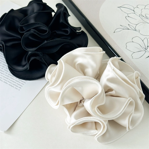 Oversized Satin Fabric Scrunchie Light Luxury Solid Color Ruffle Edges Elastic Hair Band For Women Fashion Hair Accessories