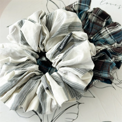 Scrunchie in Tessuto Plissettato Oversize Fatto a Mano Elastico per Capelli a Righe Quadri Alta Elasticità Donna Gioielli
