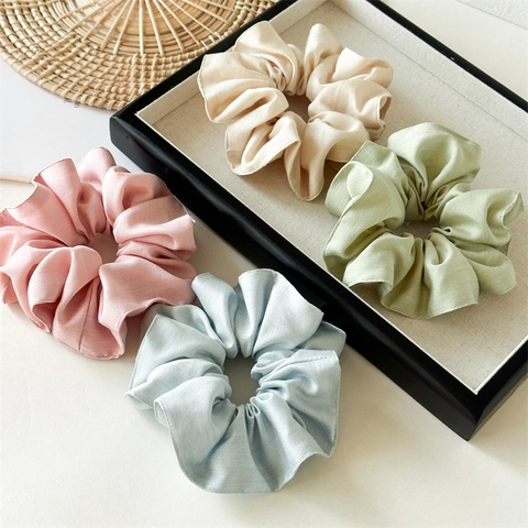 Elegant Solid Color Cloth Large Scrunchie Elastic Hair Tie For Women Girls Aesthetic Pleated Hair Band Hair Accessory