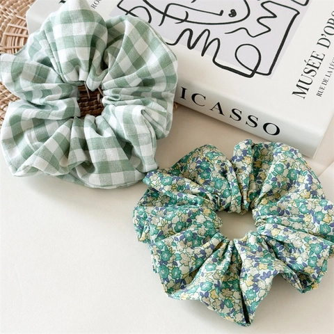 Elastico per Capelli Verde Gingham Floreale Alta Elasticità in Tessuto Accessorio per Capelli Stile Coreano per Donna Decorazione Quotidiana