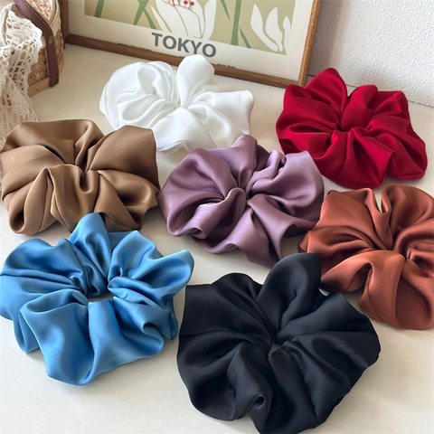 Grote Satijn Haargummi Hoge Elasticiteit Handgemaakt Effen Kleur Oversized Haarelastiek Voor Vrouwen Elegante Haaraccessoires