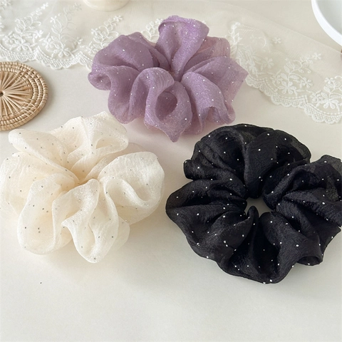 Strass Organza Haargummi Damen Übergroß Sternenhimmel Mesh Haarseil Elegant Funkelnd Bubble Haarbänder Täglich Haarschmuck