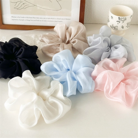 Elegant Oversized Mesh Hair Scrunchies For Women Elegant Solid Color Large Ponytail Tie Fashion Organza Hair Accessories
