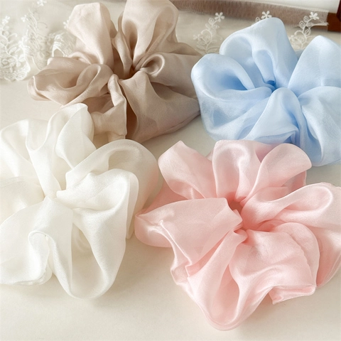 Elegant Oversized Mesh Hair Scrunchies For Women Elegant Solid Color Large Ponytail Tie Fashion Organza Hair Accessories