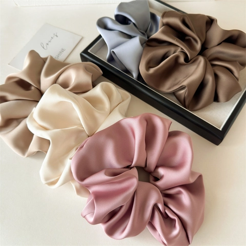 Large Satin Hair Scrunchies For Women Elegant Oversized Elastic Hair Ties Silky Solid Color Hair Bands Ponytail Holder