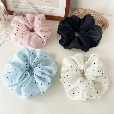 Coletero Vintage de Lunares Elegante Lazo para el Cabello de Gasa Estilo Fresco Accesorios para el Cabello para Mujer Decoración Diaria