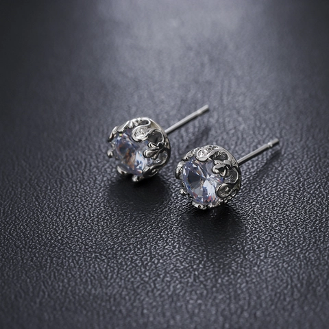 Men's Luxury Alloy Zirconia Stud Earrings With 925 Sterling Silver Earring Post Vintage Water Ripple Geometric Jewelry