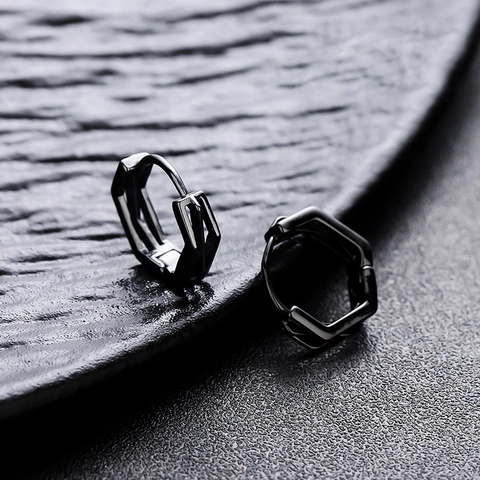 Boucles d'Oreilles Créoles Géométriques Hexagonales Minimalistes Plaquées Argent Pour Hommes Femmes Style Hip Hop Bijoux de Mode