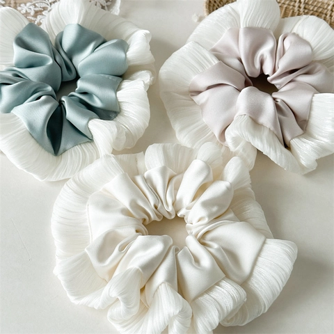 Chouchou Géant à Volants Style Ballet Satin Chiffon Élastique à Cheveux Haute Élasticité Pour Femmes Accessoires De Coiffure