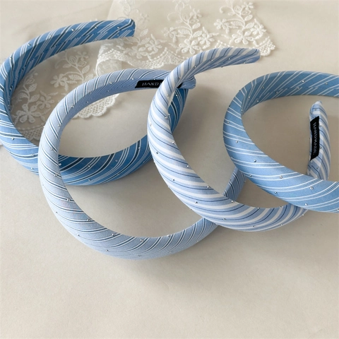 Mode Stoff Gestreifter Haarreif Mit Strass Gepolstert Breit Haarband Für Damen Mädchen Täglich Süßes Accessoire
