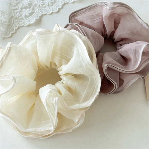 Französisches Retro Übergroßes Organza Plissee Schichtgeflecht Scrunchie Großer Elastischer Pferdeschwanzhalter Handgemachtes Haarband