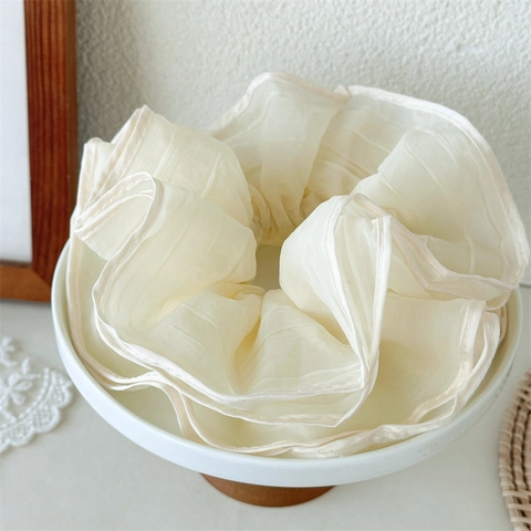 Französisches Retro Übergroßes Organza Plissee Schichtgeflecht Scrunchie Großer Elastischer Pferdeschwanzhalter Handgemachtes Haarband