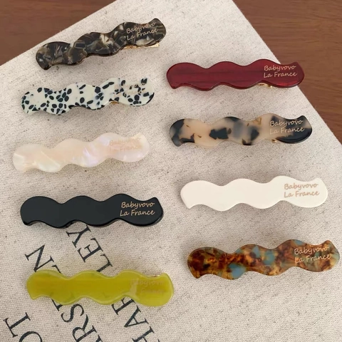 French Style Wave Cellulose Acetate Hair Clip For Women Candy Color Leopard Tortoiseshell Duckbill Side Clip Minimalist Hair Accessories