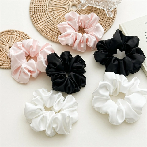 Elegant Imitation Satin Scrunchies High Elastic Soft Cloth Ponytail Holder Solid Color Hair Ties For Women Daily Accessories