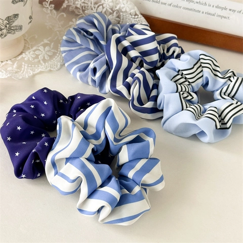 Gestreifte Stern Muster Haar Scrunchies Polyester Elastische Haargummis Frischer Stil Täglich Haar Accessoires Für Damen