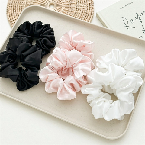 Elegant Imitation Satin Scrunchies High Elastic Soft Cloth Ponytail Holder Solid Color Hair Ties For Women Daily Accessories