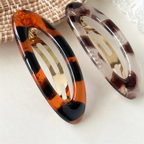 Fermaglio per Capelli Ovale in Resina Acetato Vintage Elegante Motivo Tartarugato Ambra Clip a Molla per Donna Accessori Moda