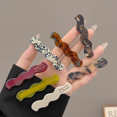 French Style Wave Cellulose Acetate Hair Clip For Women Candy Color Leopard Tortoiseshell Duckbill Side Clip Minimalist Hair Accessories