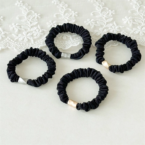 Chouchous Élastiques Noirs Pour Femmes Fait à la Main Cravate à Cheveux En Tissu Avec Boucle En Métal Haute Élasticité Porte-Queue De Cheval Durable Accessoires De Cheveux