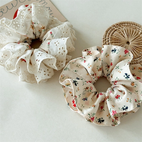 Elastici per Capelli in Pizzo Festonato Francese Vintage Fatti a Mano in Tessuto Floreale a Doppio Strato per Donna Eleganti Accessori per Acconciature Quotidiane