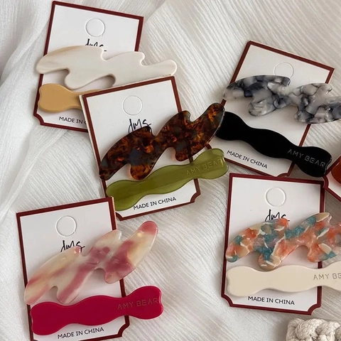 Pinzas para el Cabello Onduladas de Acetato Minimalistas para Mujer Pinza Lateral de Pico de Pato con Elegante Patrón de Mármol