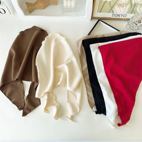 Women Vintage Solid Color Polyester Triangle Headscarf Maillard Style Hair Band Large Bandana Hair Accessories