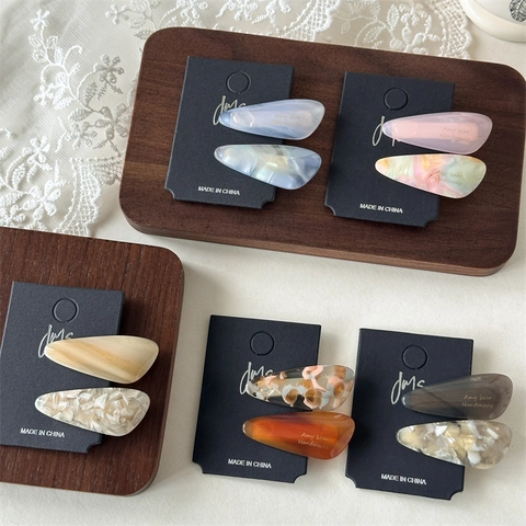Handmade Acetate Water Drop Hair Clips Minimalist Amber Marble Pattern Duckbill Side Clips Fashion Hair Accessories For Women