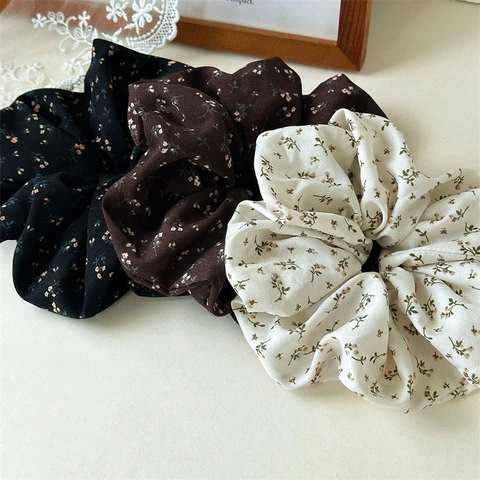 Damen Elegant Blumenmuster Stoff Haargummis Groß Hohe Elastizität Retro Chiffon Stil Pferdeschwanz Halter Haarschmuck