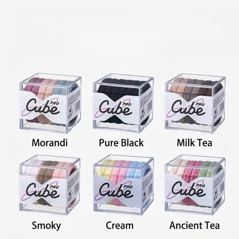 Gomas del Pelo de Tela Tejida de Alta Elasticidad Colores de Caramelo Dulces Diademas No Dañinas Scrunchies Portátiles en Caja Cuadrada Para Mujeres Niñas Niños Accesorios Para el Cabello Diario