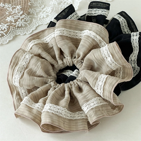 Übergroßes Spitzen Haargummi Großer Karierter Stoff Haargummi Elastisches Retro Mode Haarring Accessoire Für Damen