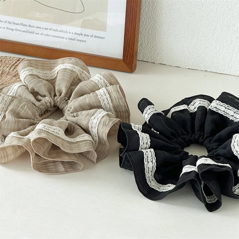 Übergroßes Spitzen Haargummi Großer Karierter Stoff Haargummi Elastisches Retro Mode Haarring Accessoire Für Damen