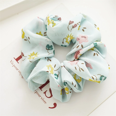 Fresh Chiffon Floral Print Scrunchies For Women High Elasticity Lightweight Hair Tie Ponytail Holder Summer Fashion Hair Accessories