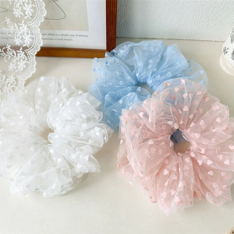 Zomer Zoet Mesh Hart Oversized Scrunchies Groot Haarelastiekje Knot Elastische Band Paardenstaart Houder Haaraccessoires Voor Dames