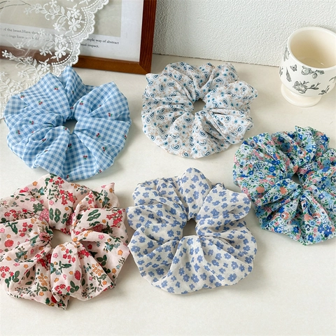 Grandi Scrunchies in Chiffon Floreale per Donna Dolce Elegante Paisley Gingham Stampa Ciliegia Lacci per Capelli Elastici Accessori