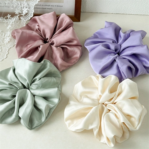 Oversized Satin Scrunchies Elegante Seidiges Gefühl Haargummis Elastisch Groß Plissiert Handgefertigt Pferdeschwanz Halter