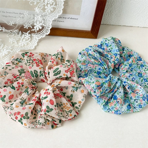 Grandi Scrunchies in Chiffon Floreale per Donna Dolce Elegante Paisley Gingham Stampa Ciliegia Lacci per Capelli Elastici Accessori