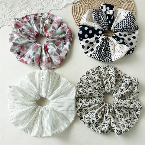 Classici Scrunchies per Capelli in Tessuto Grande Patchwork a Pois Bianchi e Neri Accessori per Capelli Elastici per Donna