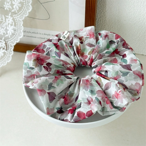 Vintage Blumen Haargummi Groß Satin Elastisch Bedruckt Elegant Haarschmuck Für Damen Mode Accessoires