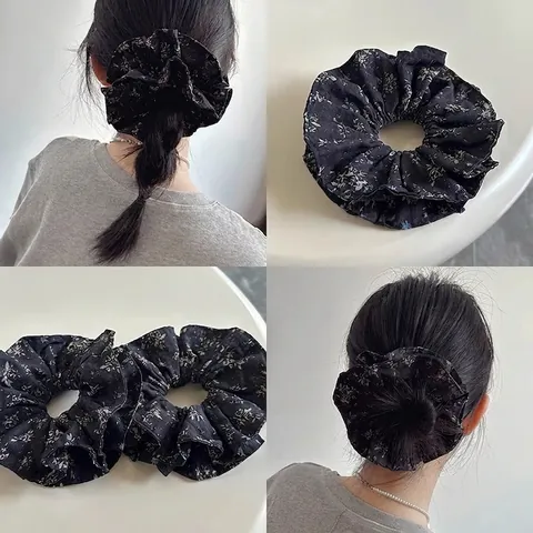 Elastici per Capelli Vintage Floreali Donna Ragazze Tessuto Nero Legatura Capelli Coda di Cavallo Accessori per Capelli Decorativi