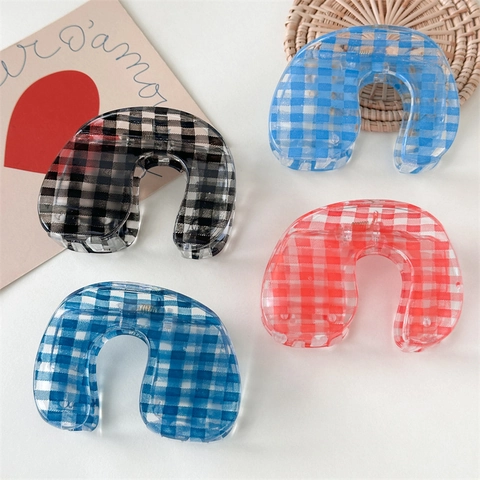 Vintage Gingham Haarklammer Kariert Harz Haifisch Clip Damen Elegant Koreanisch Haarschmuck Haarclip