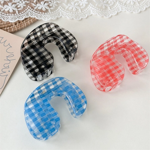 Vintage Gingham Haarklammer Kariert Harz Haifisch Clip Damen Elegant Koreanisch Haarschmuck Haarclip