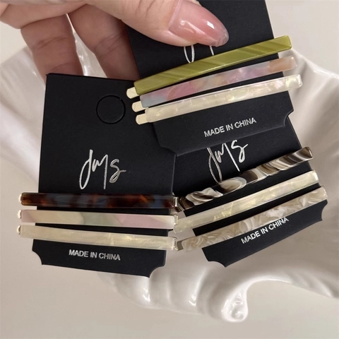 3 Stuks Minimalistische Acetaat Haarklemmen Set Koreaanse Stijl Marmer Schildpad Eén Woord Clip Voor Vrouwen Elegante Dagelijkse Haaraccessoires