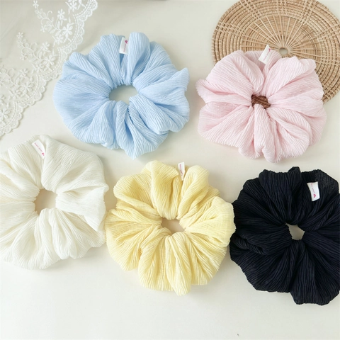Coleteros de Tela Plisada Hechos a Mano Grandes Lazos de Pelo de Burbuja para Mujer Estilo Coreano Color Sólido Accesorios de Cabello Elásticos