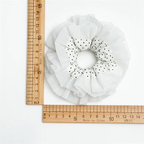 Schwarz Weiß Polka Dot Lagiges Haargummi Für Damen Koreanischer Stil Rüschenkante Stoff Haargummi Handgefertigt Weiches Haar Accessoires
