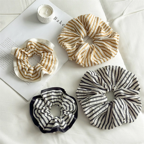 Gestreepte Stof Scrunchies Voor Dames Koreaanse Stijl Eenvoudige Geplooide Haarelastiekjes Paardenstaart Houders Elastische Haarklemmen