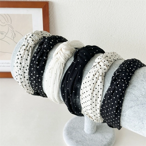 Cerchietto per Capelli in Tessuto a Tesa Larga alla Moda con Stampe a Pois Floreali e Stelle Annodato per Donna Accessori Capelli