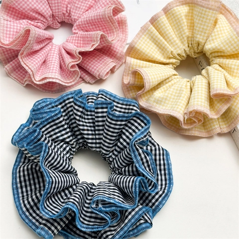Scrunchies in Tessuto a Quadretti Gingham Grandi Per Donna Stile Coreano Elastici Per Capelli Fatti a Mano Moda Accessori