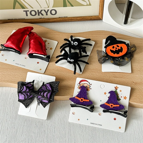 Fermagli per Capelli Halloween Zucca Fantasma Cappello da Strega Ragnatela Tulle Copricapo Divertente Corna di Diavolo per Donna